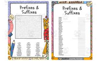 Prefixes & Suffixes word search and word scramble