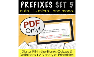 Prefixes | auto- il- micro- & mono- | Digital + Printable Quizzes & Lists