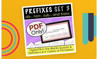 Prefixes | dis- non- sub- & trans- | Digital + Printable Quizzes & Lists