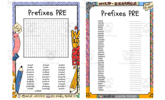 Prefixes PRE word search & scramble