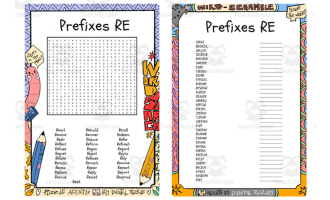 Prefixes RE word search & scramble