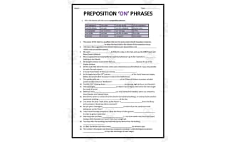 Prepositions: ON Phrases Worksheet