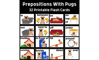 Prepositions With Pugs Printable Flash Card Set