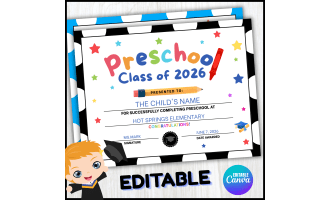 Preschool Graduation End of Year Class Award & Certificate/Diploma