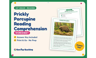 Prickly Porcupine Reading Comprehension Worksheet – 1st Grade Animals