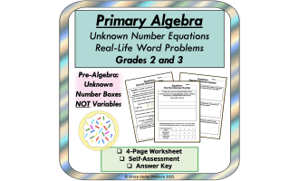 Primary Algebra Worksheet Real-Life Simple One Step Equations 2nd 3rd