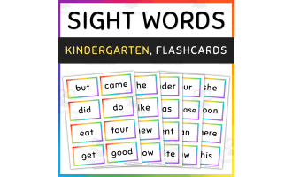 Primer/Kindergarten Sight Words Flash Cards, Rainbow Borders