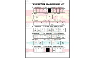Prince Edward Island (Canada) Spelling List