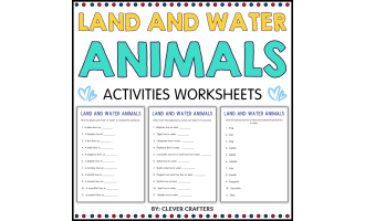 Printable Land and Water Animals Activity Worksheets for Grade 2, 3, 4
