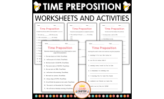 Printable Preposition of Time In On or At Worksheets for Grade 1, 2, 3