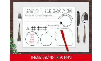Printable Thanksgiving Placemat, Fall Worksheet, Kids Coloring Page
