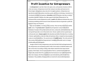 Profit Incentive for Entrepreneurs Reading Packet