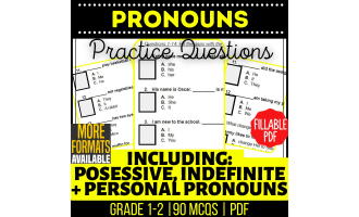 Pronouns Practice Questions - Grades 1-2 Grammar (Fillable PDF)
