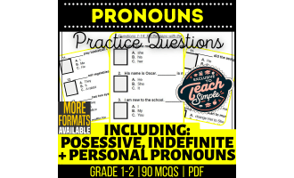 Pronouns Practice Questions - Grades 1-2 Grammar (PDF)