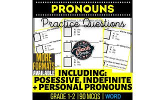 Pronouns Practice Questions - Grades 1-2 Grammar (Word)