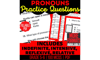 Pronouns Practice Questions - Grammar Grade 5-6 (Fillable PDF)