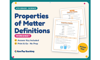Properties of Matter Definitions Worksheet – 4th Grade Practice
