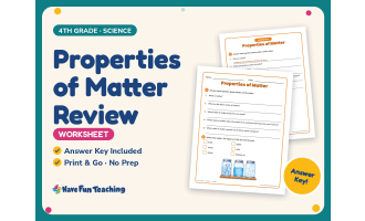 Properties of Matter Review Worksheet – 4th Grade States of Matter