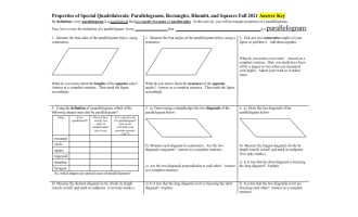 Properties of Special Quadrilaterals: Parallelograms, Retangles, Rhombi, and Squares