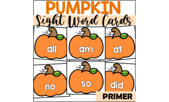 Pumpkin Sight Word Cards for Primer