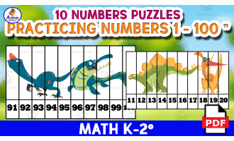 Puzzle "Numbers 1 to 100" - CUT AND PASTE - Dinosaur THEME