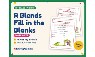 R Blends Fill in the Blanks Worksheet – 1st Grade Consonants Practice