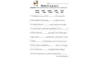 R Blends Fill in the Blanks Worksheet