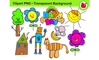 Rainbow Clipart–Happy Day Clipart, Kids Clipart, Doodle Summer Clipart