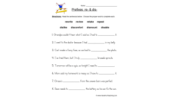 Re- and Dis- Prefixes Worksheet