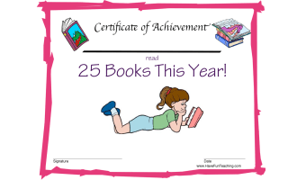 Read 25 Books Reward Certificate for Girls