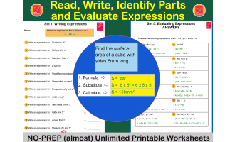 Read, Write, Identify Parts and Evaluate Expressions