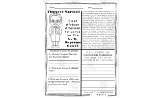 Reading Comprehension for Black History Month: Thurgood Marshall