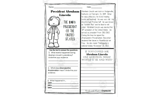 Reading Comprehension for Presidents' Day: President Abraham Lincoln