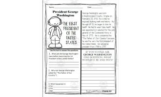 Reading Comprehension for Presidents' Day: President George Washington
