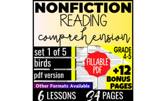 Reading Comprehension Nonfiction Set 1 - Birds (Fillable PDF)