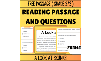 Reading Comprehension Nonfiction Set 3 Sample: A Look at Skunks Forms