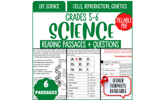 Reading Comprehension on Cells, Reproduction, Genetics (Fillable PDF)