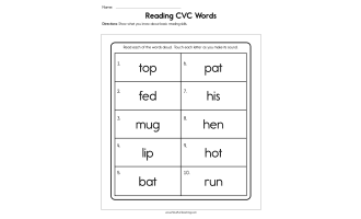 Reading CVC Words Worksheet