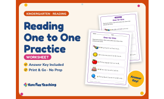 Reading One to One Practice Worksheet – Kindergarten Fluency