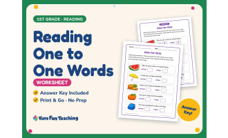 Reading One to One Words Worksheet – 1st Grade Fluency Practice