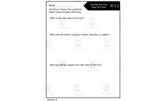 Reading Quick Check: RI 2.2 Main Purpose of a Text - 4th Quarter