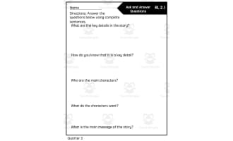 Reading Quick Check: RL 2.1 Ask and Answer - 3rd Quarter