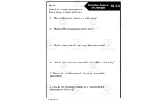 Reading Quick Check: RL 2.3 Characters Respond to Challenges - 4th Quarter