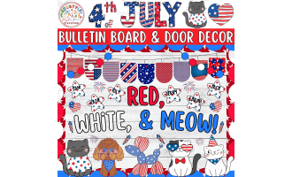 Red, White, & Meow: Independence Day Bulletin Board And Door Decor Kit