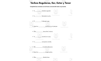 Regular Verbs, Ser, Estar and Tener Exercises