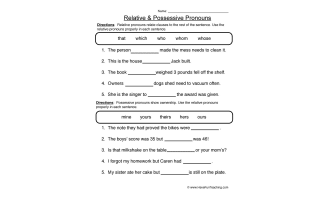 Relative and Possessive Pronouns Worksheet
