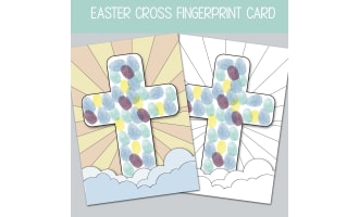 RELIGIOUS EASTER CARD, JESUS' CROSS CRAFT, CHRISTIAN FINGERPRINT ART