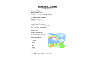 Remembering Your Colors Reading Comprehension Worksheet