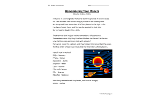 Remembering Your Planets Reading Comprehension Worksheet