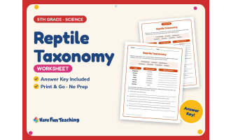 Reptile Taxonomy Worksheet – 5th Grade Animals & Classification